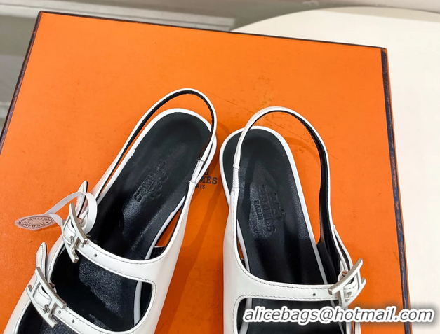 Trendy Design Hermes Mila Slingback Flats White Calfskin Leather 6052704