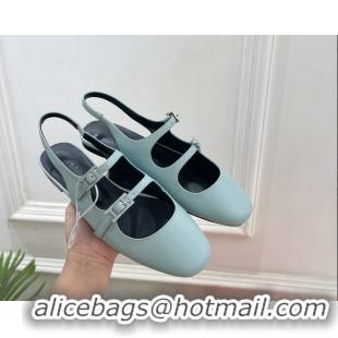 Buy Fashionable Hermes Mila Slingback Flats Light Blue Calfskin Leather 6052704