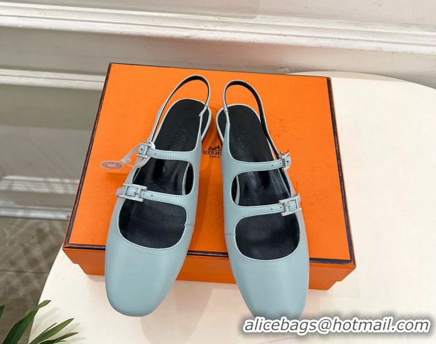 Buy Fashionable Hermes Mila Slingback Flats Light Blue Calfskin Leather 6052704