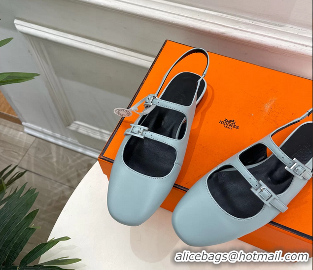 Buy Fashionable Hermes Mila Slingback Flats Light Blue Calfskin Leather 6052704