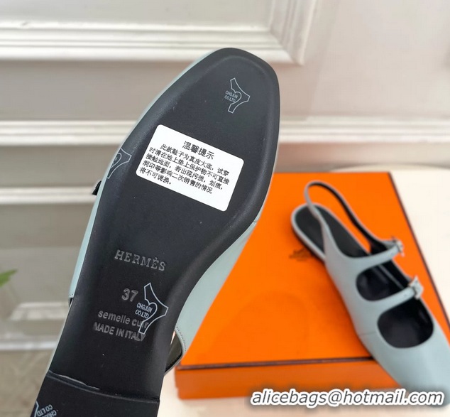 Buy Fashionable Hermes Mila Slingback Flats Light Blue Calfskin Leather 6052704