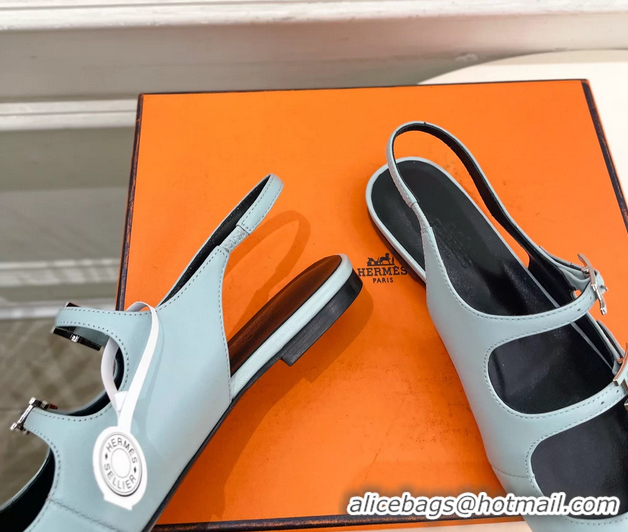 Buy Fashionable Hermes Mila Slingback Flats Light Blue Calfskin Leather 6052704