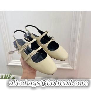 Leisure Hermes Mila Slingback Flats Light Beige Calfskin Leather 6052704