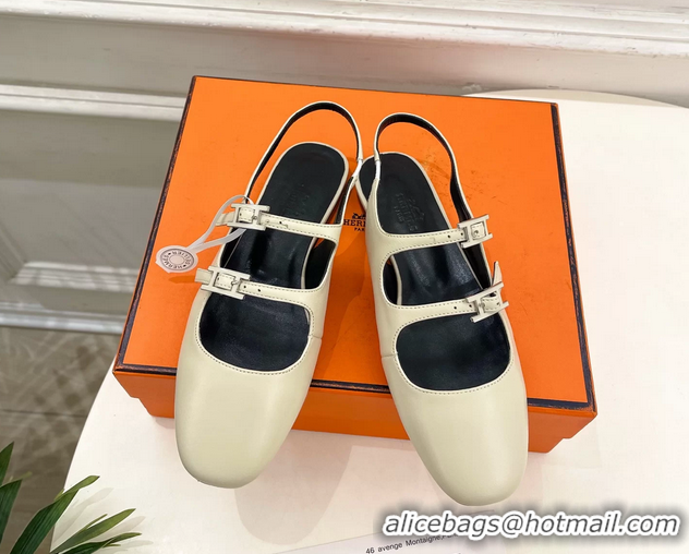 Leisure Hermes Mila Slingback Flats Light Beige Calfskin Leather 6052704