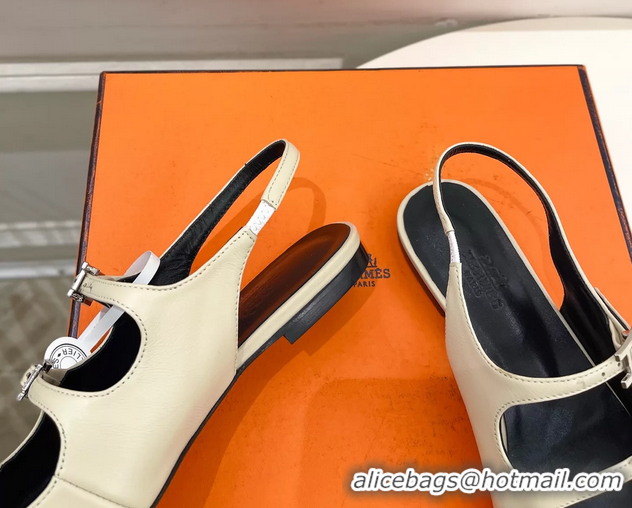 Leisure Hermes Mila Slingback Flats Light Beige Calfskin Leather 6052704