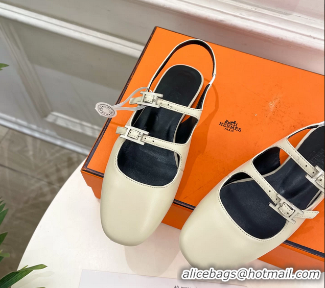 Leisure Hermes Mila Slingback Flats Light Beige Calfskin Leather 6052704