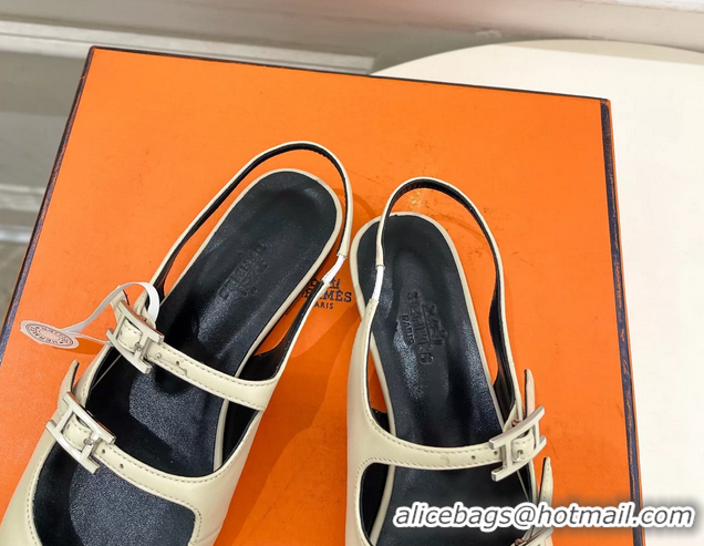 Leisure Hermes Mila Slingback Flats Light Beige Calfskin Leather 6052704
