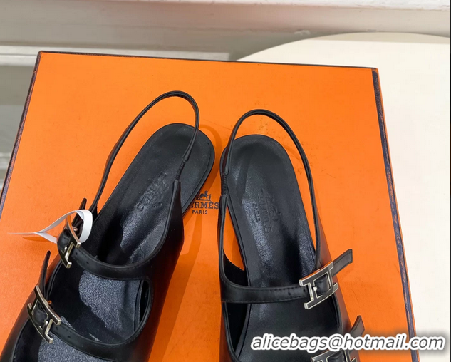 Unique Ladies Hermes Mila Slingback Flats Black Calfskin Leather 6052704