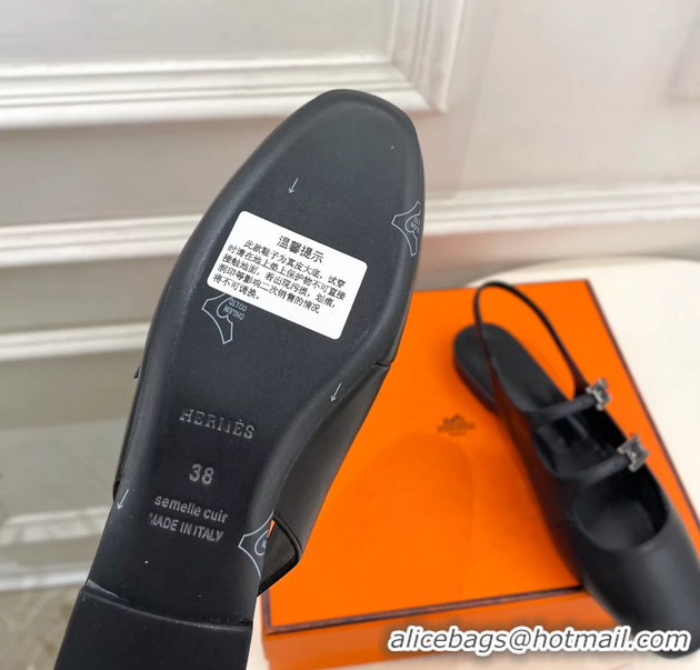 Unique Ladies Hermes Mila Slingback Flats Black Calfskin Leather 6052704
