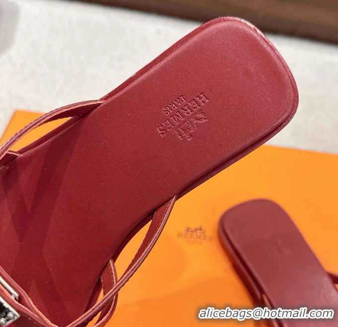 Well Crafted Hermes Miss Flat Thong Sandals with Kelly Buckle Red Calfskin Leather 6052705