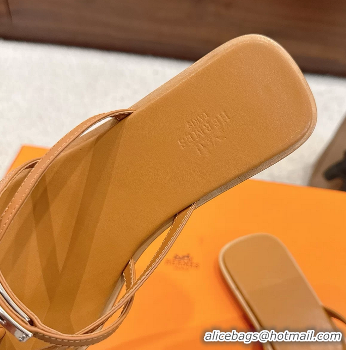 Big Enough Hermes Miss Flat Thong Sandals with Kelly Buckle Beige Calfskin Leather 6052705