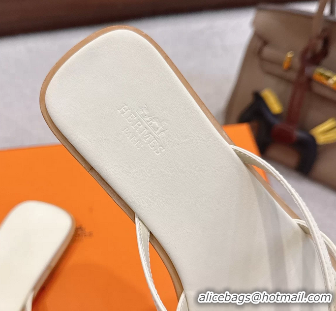 Best Hermes Miss Flat Thong Sandals with Kelly Buckle Off White Calfskin Leather 6052705