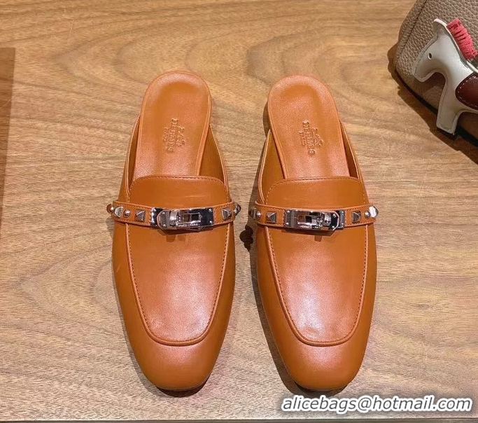 Classic Hermes OZ Flat Mules Brown Calfskin Leather 6052707