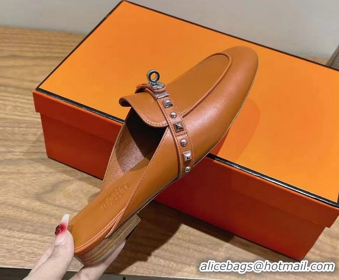 Classic Hermes OZ Flat Mules Brown Calfskin Leather 6052707
