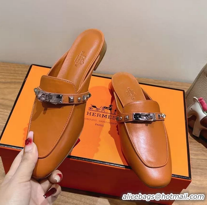 Classic Hermes OZ Flat Mules Brown Calfskin Leather 6052707