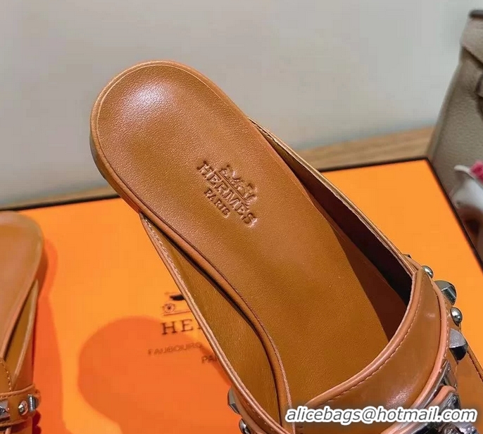 Classic Hermes OZ Flat Mules Brown Calfskin Leather 6052707