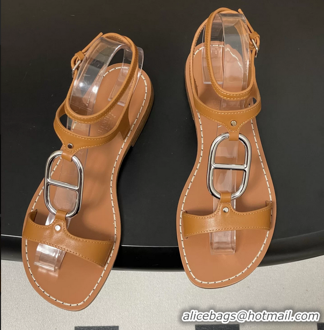 Best Product Hermes Marinella Brown Leather Sandals 6052708