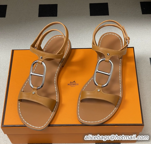 Best Product Hermes Marinella Brown Leather Sandals 6052708