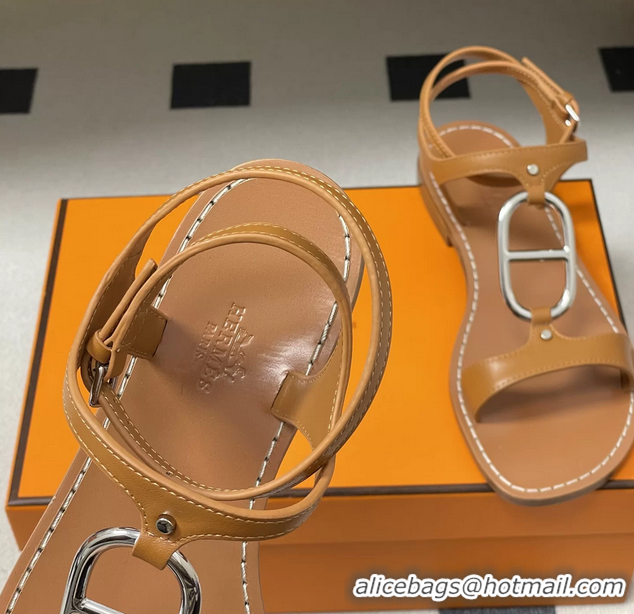 Best Product Hermes Marinella Brown Leather Sandals 6052708
