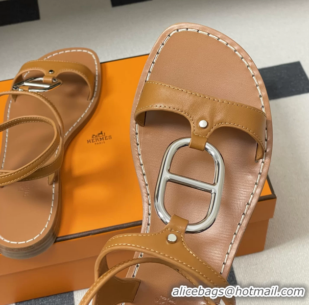 Best Product Hermes Marinella Brown Leather Sandals 6052708