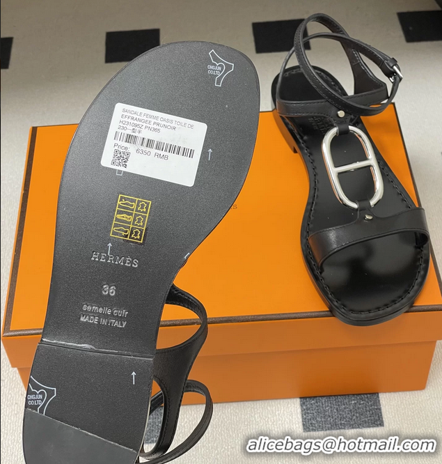 Lowest Price Hermes Marinella Black Leather Sandals 6052708