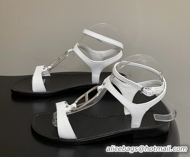 Unique Ladies Hermes Marinella White Leather Sandals 6052708