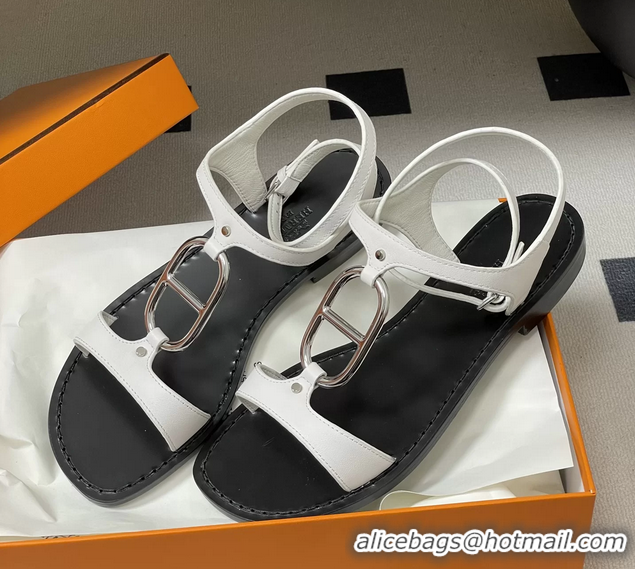 Unique Ladies Hermes Marinella White Leather Sandals 6052708