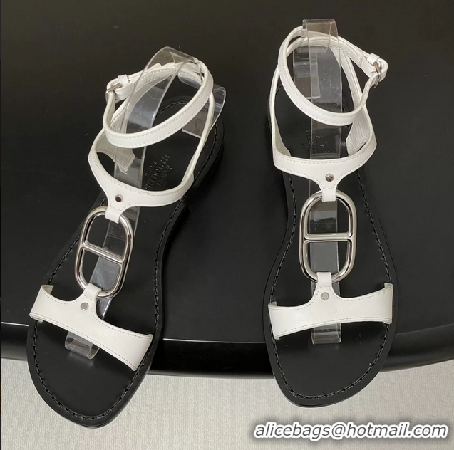 Unique Ladies Hermes Marinella White Leather Sandals 6052708