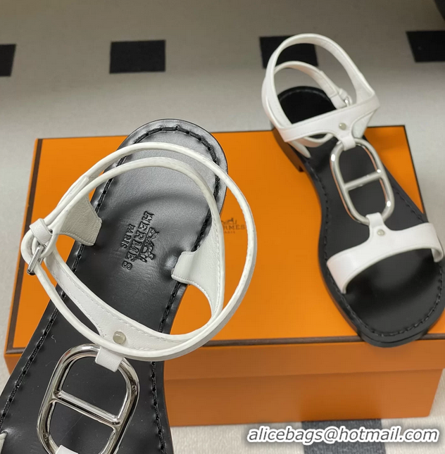 Unique Ladies Hermes Marinella White Leather Sandals 6052708