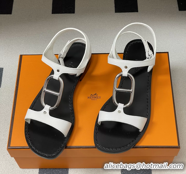Unique Ladies Hermes Marinella White Leather Sandals 6052708
