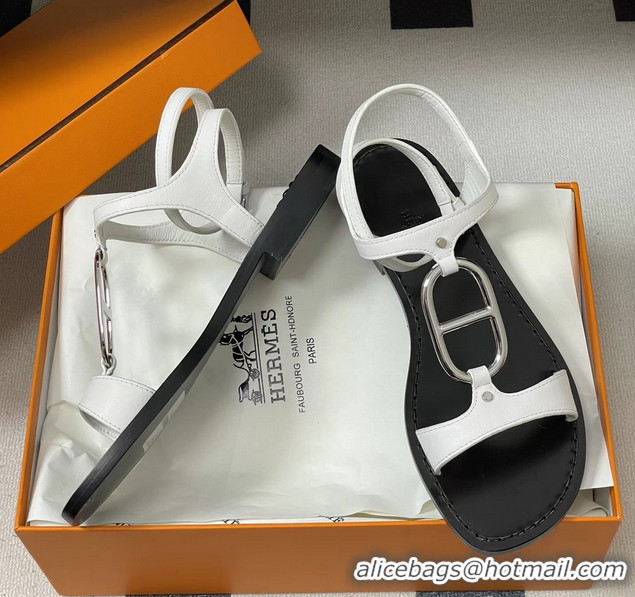 Unique Ladies Hermes Marinella White Leather Sandals 6052708