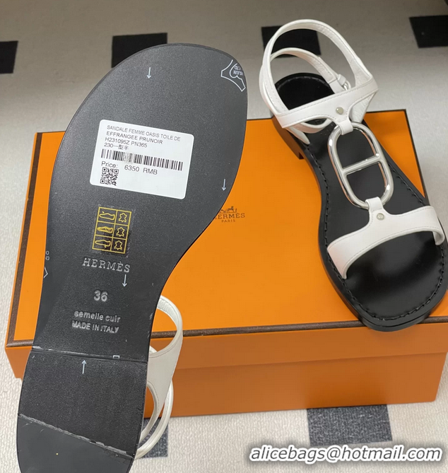 Unique Ladies Hermes Marinella White Leather Sandals 6052708