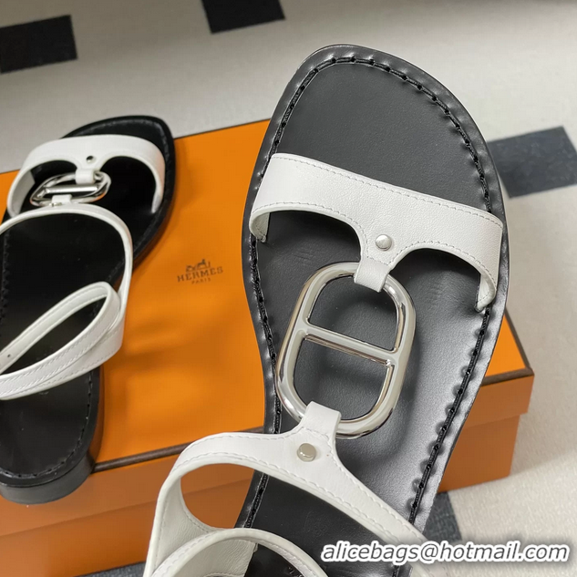 Unique Ladies Hermes Marinella White Leather Sandals 6052708