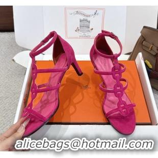 Hot Style Hermes Magic High Heel Sandals Shoes Fuchsia Suede Goatskin 70MM 6052709