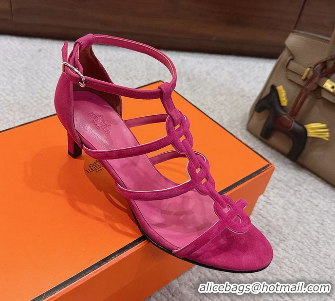 Hot Style Hermes Magic High Heel Sandals Shoes Fuchsia Suede Goatskin 70MM 6052709