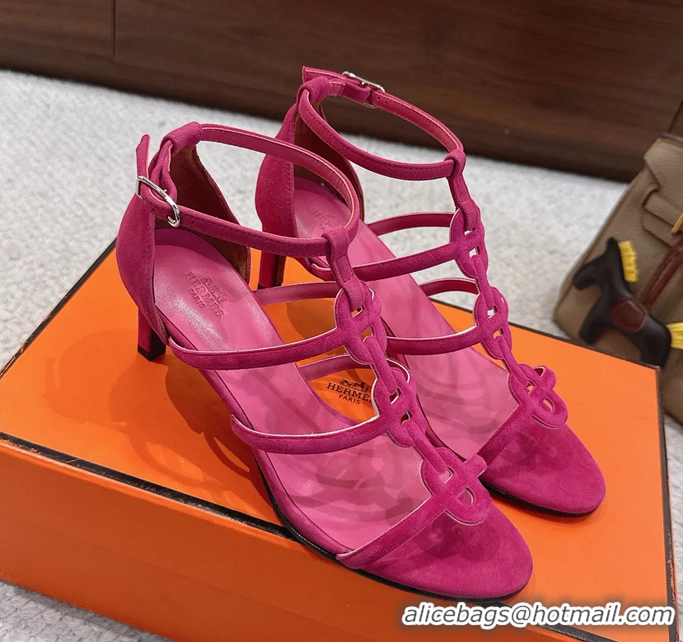 Hot Style Hermes Magic High Heel Sandals Shoes Fuchsia Suede Goatskin 70MM 6052709