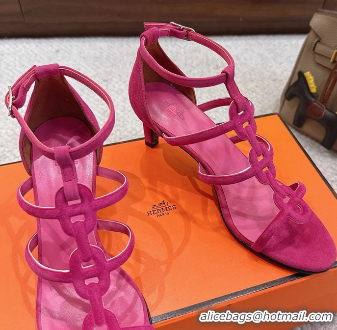 Hot Style Hermes Magic High Heel Sandals Shoes Fuchsia Suede Goatskin 70MM 6052709