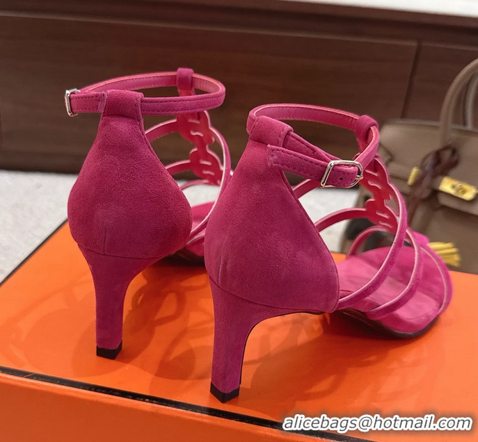 Hot Style Hermes Magic High Heel Sandals Shoes Fuchsia Suede Goatskin 70MM 6052709