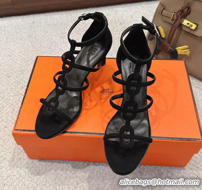 Grade Quality Hermes Magic High Heel Sandals Shoes Black Suede Goatskin 70MM 6052709
