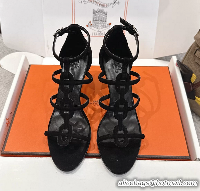 Grade Quality Hermes Magic High Heel Sandals Shoes Black Suede Goatskin 70MM 6052709