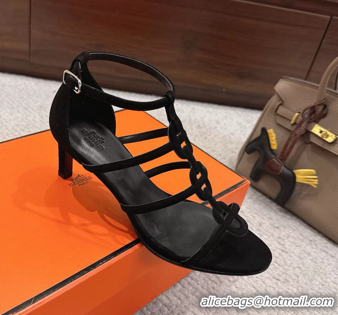 Grade Quality Hermes Magic High Heel Sandals Shoes Black Suede Goatskin 70MM 6052709