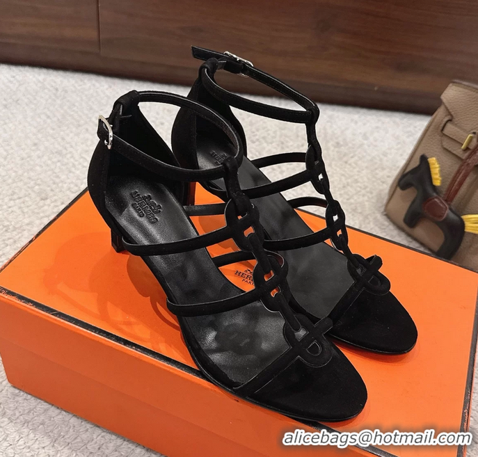 Grade Quality Hermes Magic High Heel Sandals Shoes Black Suede Goatskin 70MM 6052709