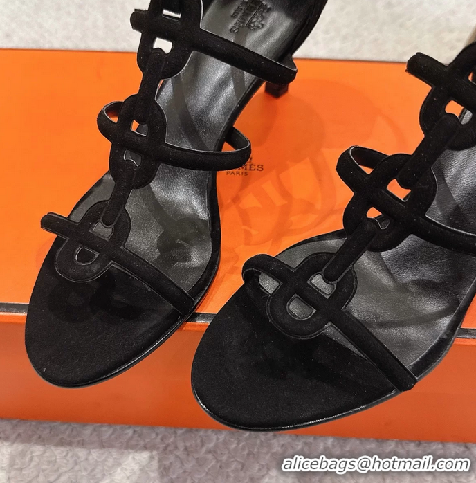 Grade Quality Hermes Magic High Heel Sandals Shoes Black Suede Goatskin 70MM 6052709