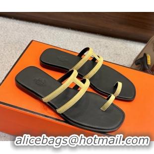 Stylish Hermes Georgia Flat Sandals Yellow Suede Leather 6052710
