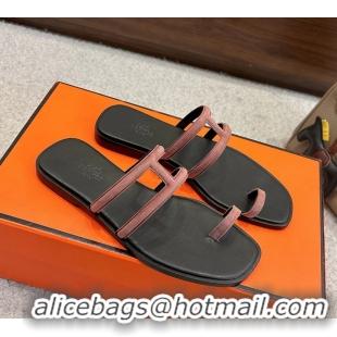 Duplicate Hermes Georgia Flat Sandals Pink Suede Leather 6052710