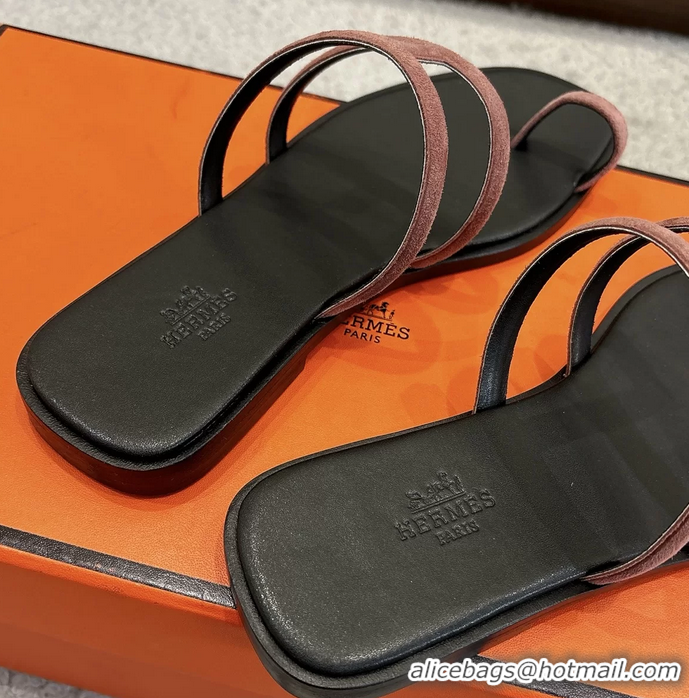 Duplicate Hermes Georgia Flat Sandals Pink Suede Leather 6052710
