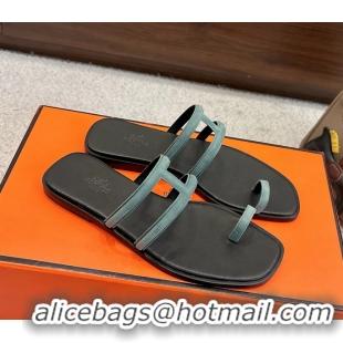 Cheap Hermes Georgia Flat Sandals Light Blue Suede Leather 6052710