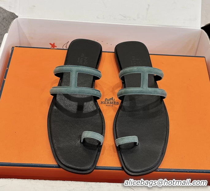 Cheap Hermes Georgia Flat Sandals Light Blue Suede Leather 6052710