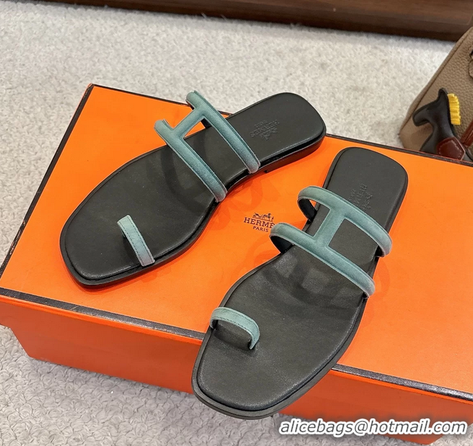 Cheap Hermes Georgia Flat Sandals Light Blue Suede Leather 6052710