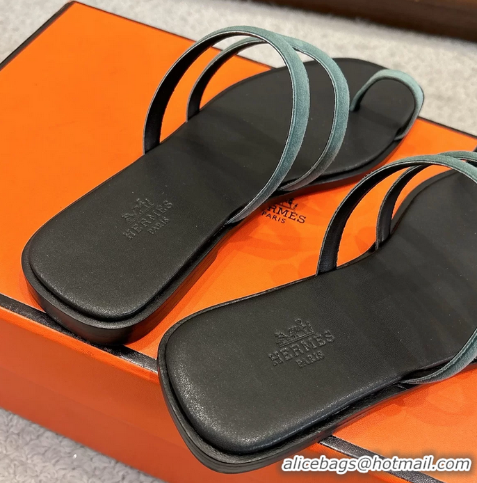 Cheap Hermes Georgia Flat Sandals Light Blue Suede Leather 6052710